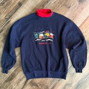 Brindar Design Vintage Woodstock GA Winter Village Mock Sweatshirt, Navy Red,L
